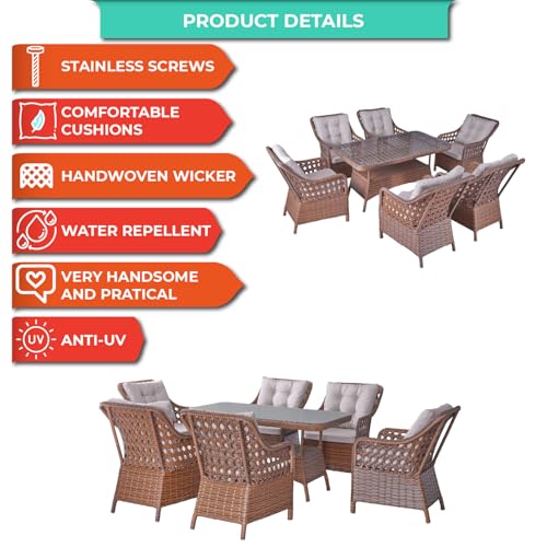 Angora Shira 6-Piece Rattan Outdoor Furniture Set Brown