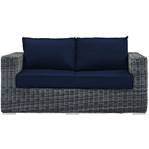 Modway Summon Wicker Rattan Outdoor Patio Loveseat Canvas Navy