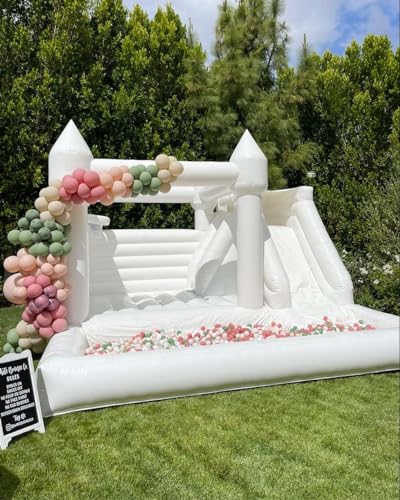 Alessia Cara Inflatable White Castle Bounce House with Slide & Ball Pit
