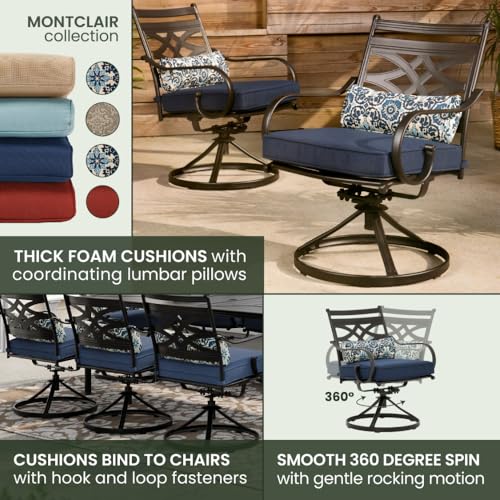 Hanover Montclair 9-Piece Outdoor Dining Set with 8 Swivel Rocker Chairs and Table, Navy