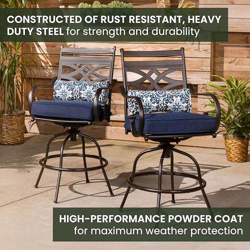 Hanover Montclair 5-Piece Outdoor Dining Set with 4 Swivel Chairs and Square Table Navy
