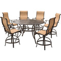 Hanover Manor 7-Piece Outdoor Dining Set with Swivel Chairs and Round Table Tan