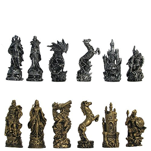 CHH 17" 3D Fantasy Chess Set Good Vs. Evil Bronze & Silver Tone