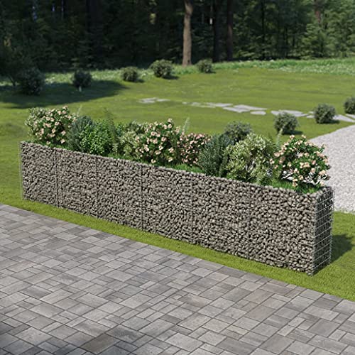Gabion Raised Bed Galvanized Steel 212.6"x19.7"x39.4" with Self-Watering Ceramic Flower Pots White Black