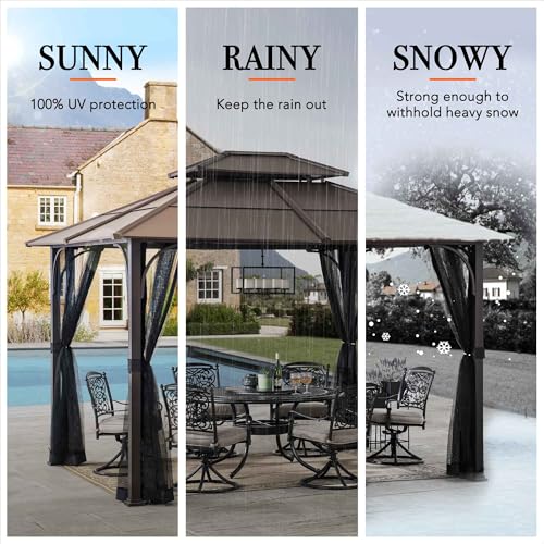 Sunjoy Hardtop Gazebo 10x12 ft Outdoor Heavy Duty Steel Frame Brown