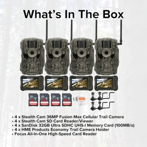 Stealth Cam 36MP Fusion Max Cellular Trail Camera Bundle with Accessories (4-Pack)