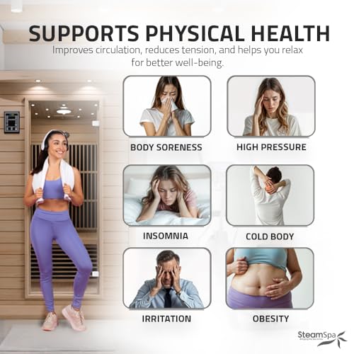 SteamSpa Hemlock Indoor Sauna 1-2 Person - Bluetooth, Oxygen Bar, Touch Control