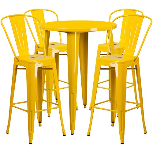 Flash Furniture Callum 30" Round Yellow Metal Indoor-Outdoor Bar Table Set with 4 Cafe Stools