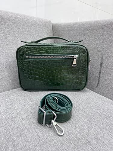 Vietnam Genuine Alligator Crocodile Leather Golf Shoe Bag Dark Green