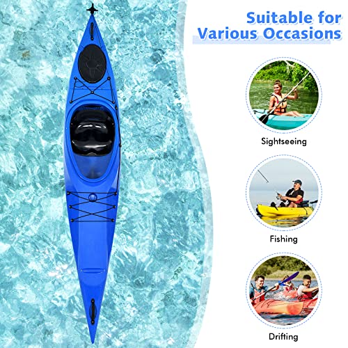 GLOBALWAY 12FT Sit-in Kayak with Storage, 1-Person Surfing Raft Blue