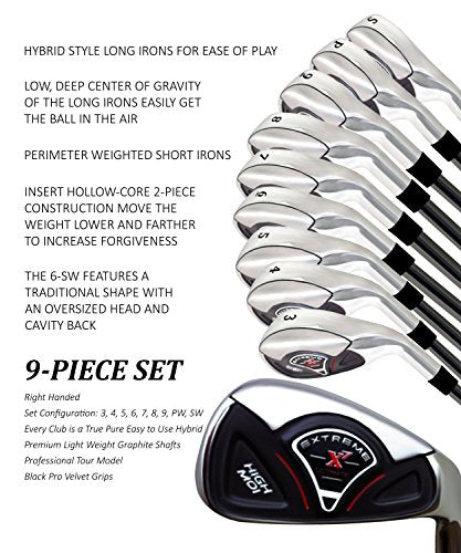Extreme X7 Big & Tall Senior Men's Complete 9-Piece Iron Set (3-SW) Right Handed Senior Flex A Flex Club +1" Over - Black