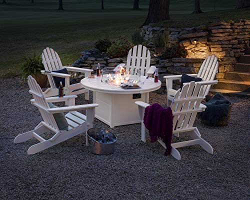 Polywood Classic Folding Adirondack 6-Piece Conversation Set with Fire Pit Table Slate Grey