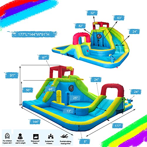 Tobargar Inflatable Water Slide Park with Dual Pools, Climbing Wall & Games, Multicolor