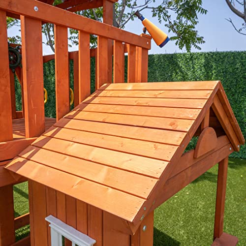 Sportspower Sandalwood Wood Swing Set with Swings, Slide & Playhouse Green