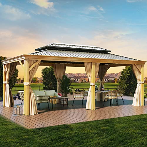 YITAHOME 12x20ft Hardtop Gazebo with Nettings and Curtains, Brown