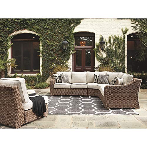 Signature Design by Ashley Beachcroft Farmhouse Wicker Curved Corner Chair Beige