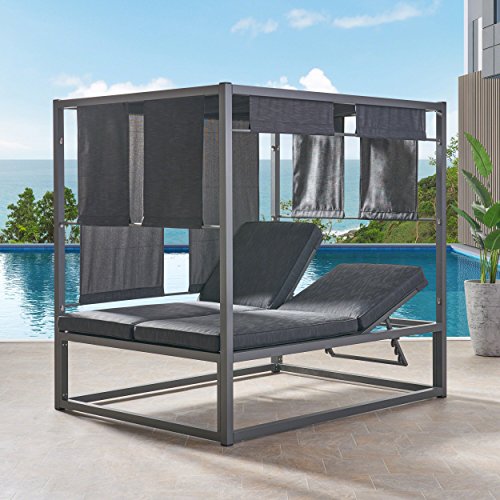 Christopher Knight Home Amos Outdoor Aluminum Daybed with Canopy Dark Grey/Grey Frame