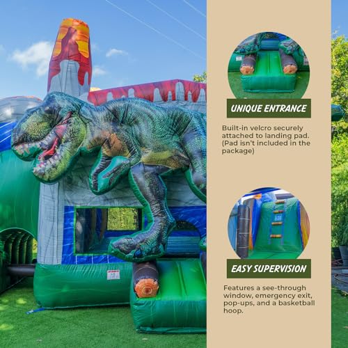 XJUMP T-Rex Dinosaur Inflatable Water Slide Bounce House Green