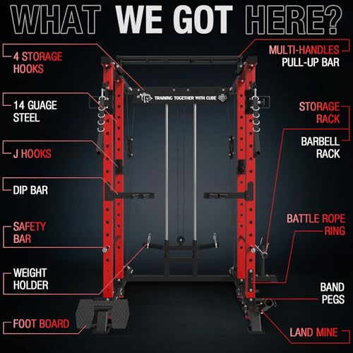 Mikolo Power Cage with LAT PullDown, Cable Crossover & Pulley System Red