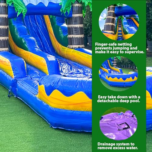 XJUMP 19’ Inflatable Single Lane Water Slide with Pool Blue/Yellow