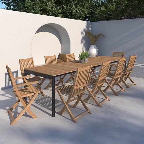 Amazonia Patio Kobe 9-Piece Dining Set Certified Teak Outdoor
