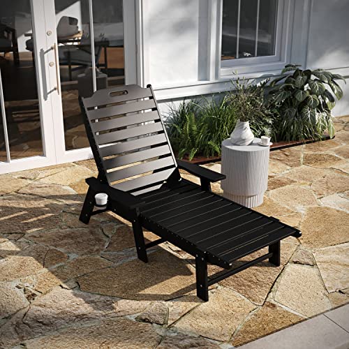 Taylor & Logan Edgley Set of 2 Adjustable Adirondack Loungers with Cup Holder Black