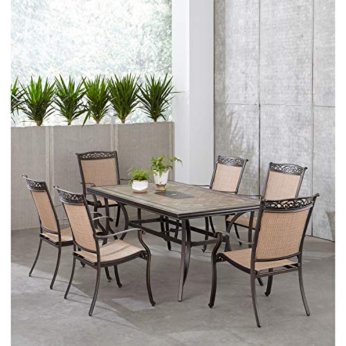 Hanover Fontana 7-Piece Rust Resistant Aluminum Outdoor Dining Set Tan