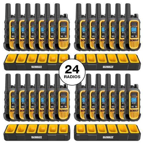DEWALT DXFRS300 Heavy Duty Waterproof Walkie Talkies Black - 24 Pack with 4X Gang Chargers