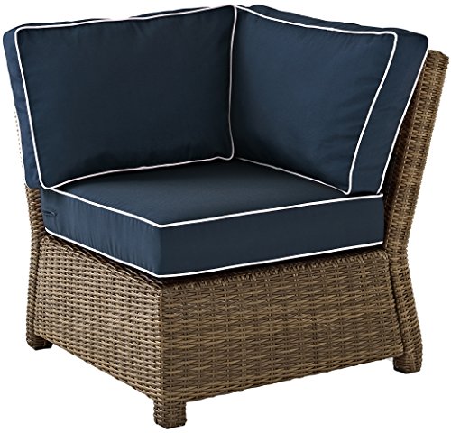 Crosley Furniture Bradenton 5-Piece Outdoor Sectional Sofa Set Brown with Navy Cushions