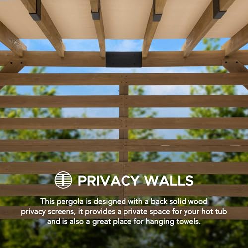 SummerCove Sunjoy Cedar Pergola 10x11 ft with Adjustable Canopy and Privacy Screen Tan