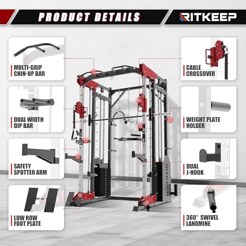 RitKeep Fitness PMAX 5600 Smith Machine 6-in-1 Home Gym Black&Red