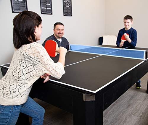 Hathaway Park Avenue 7-ft Pool Table Tennis Combination with Dining Top, Two Storage Benches - Black and Red Felt