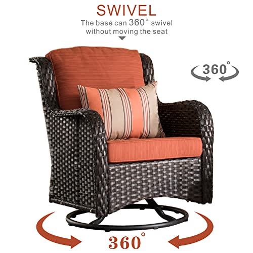 Generic Outdoor Furniture Set 3 Pieces Swivel Rocking Chairs Rattan Wicker Bistro Set with Side Table Orange Red