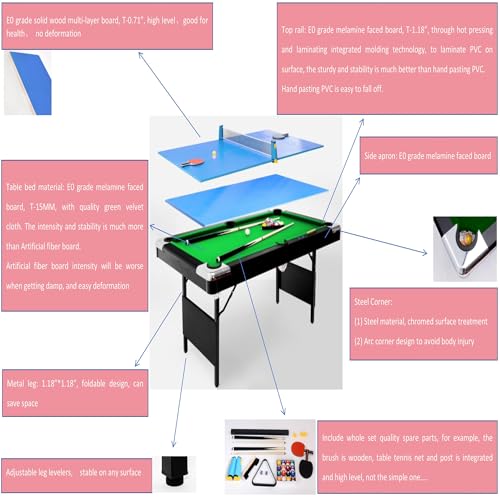 AiAigpt Premium 5.5 Ft Pool Table Green Velvet Cloth MDF Black+Blue
