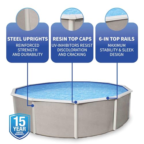 Blue Wave Belize 18ft Round 52in Deep Metal Wall Swimming Pool Package Blue Gray