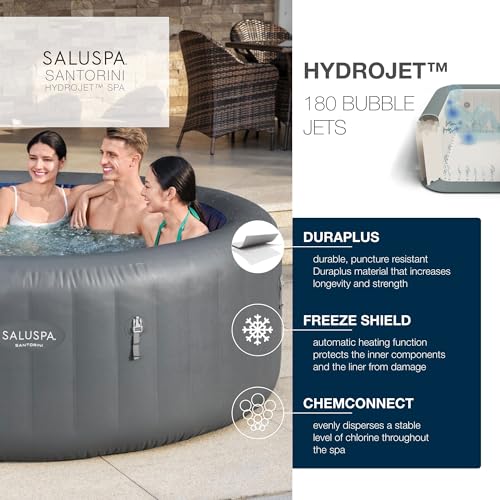 Bestway SaluSpa Santorini HydroJet Inflatable Hot Tub 180 Jets 6-Pack Non Slip Seats