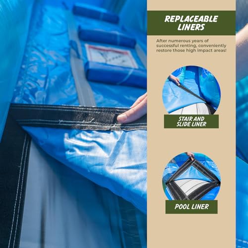 XJUMP Commercial 45' Tropical Wet/Dry Obstacle Dual Lane Slide with Pool Blue