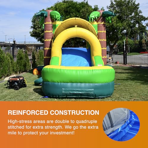 JumpOrange Commercial Inflatable Tropical Aloha Bounce House with Slide and Blower Aloha Tropical Mega 5-in-1 Wet/Dry Combo