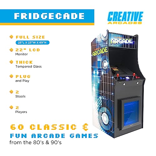 Creative Outdoor Distributor Stand-Up Arcade Machine 2-Player 60 Games with Fridge & Stools