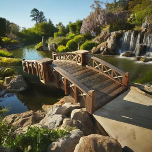 SamsGazebos Secret Garden Bridge with Half-Halved Lattice Rails 7 ft Brown