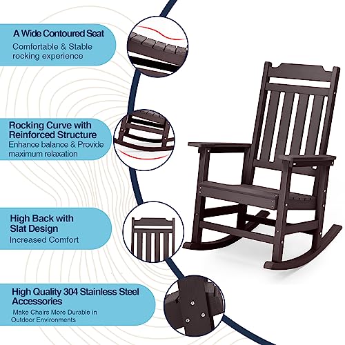 hOmeQomi Rocking Chairs Set of 4 All Weather Resistant Poly Lumber Brown