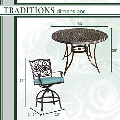 Hanover Traditions 5-Piece Outdoor Dining Set with 4 Swivel Chairs and Round Table Blue