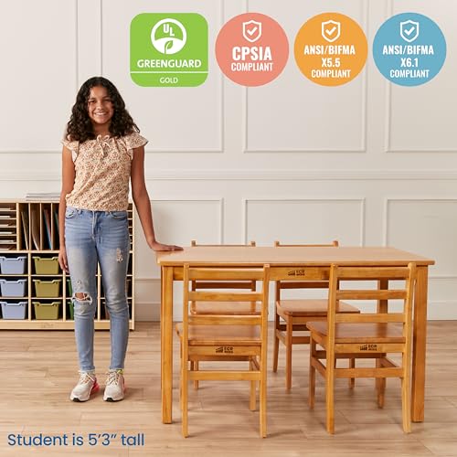 ECR4Kids Rectangular Hardwood Table Set with Chairs Honey