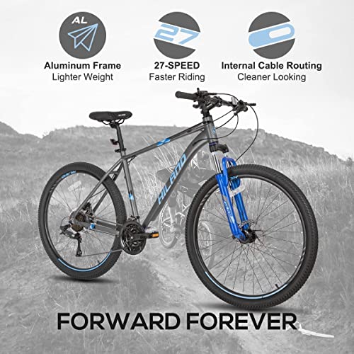 HH HILAND Hiland Aluminum Mountain Bike 27 Speeds, Hydraulic Disc-Brakes, Lock-Out Suspension Fork, 27.5 inch Wheel Gray&Blue