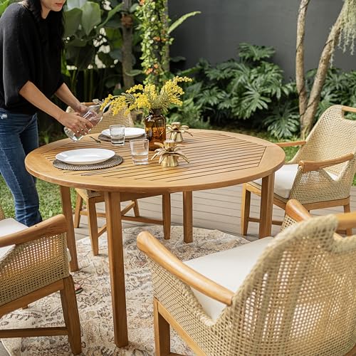 Cambridge Casual Sydney Teak Wood 5 Piece Outdoor Dining Set All-weather Wicker/Light Tan