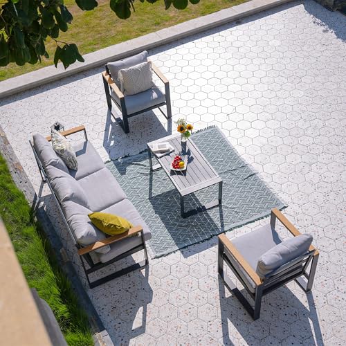 Sundale Outdoor Aluminum Patio Furniture Set, 4 Piece Modern Sectional with 6 Inch Cushion Grey