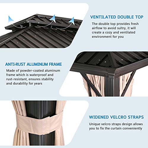 Patio Tree 12' x 16' Aluminum Frame Outdoor Gazebo Tent with Mosquito Net and Polyester Curtain