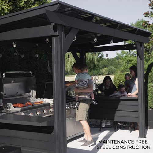 Backyard Discovery Rockport XL BBQ Grill Gazebo Pavilion with Hardtop Black