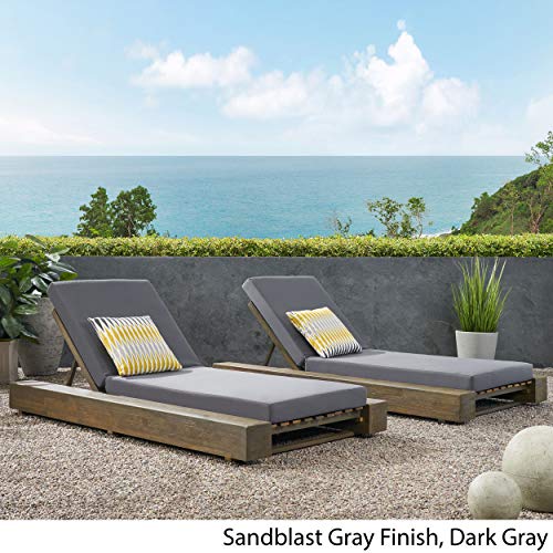 Great Deal Furniture Outdoor Acacia Wood Chaise Lounge Set of 2 Sandblast Gray Finish, Dark Gray