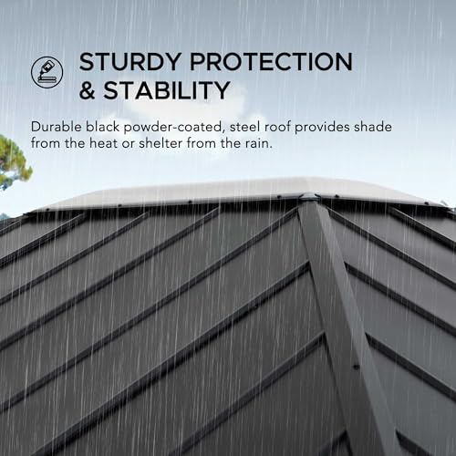 Sunjoy 11 x 13 ft. Hardtop Gazebo Outdoor Black Steel with Skylight Black